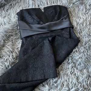 Strapless black satin dress